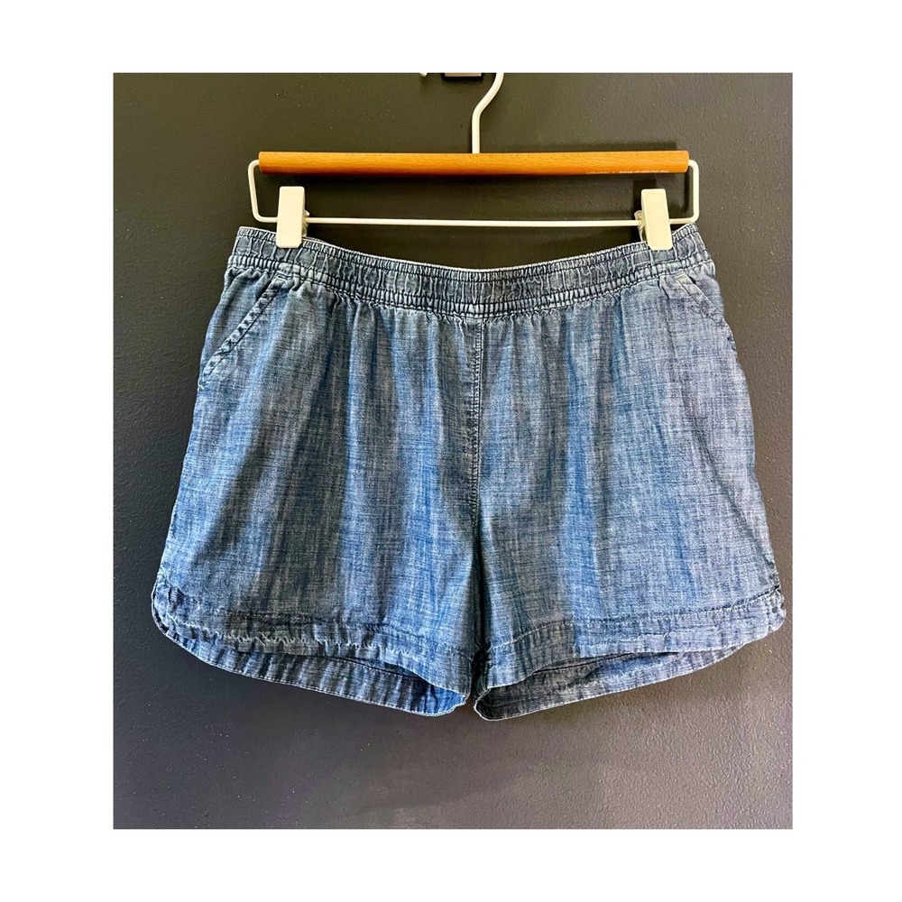 Lands' End Blue Chambray Cotton Shorts, Relaxed Fit, Pockets, Girls Med (10/12+)